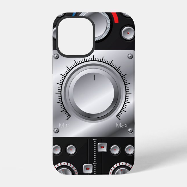 Red speakers with amplifier and control knobs iPhone case (Back)