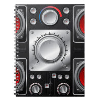 Red speakers with amplifier and control knobs