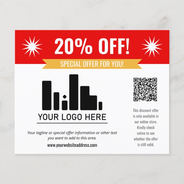 Red Special Offer Discount Your Logo & QR Code Flyer (Front)