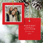 Red speckle frame simple Christmas photo Ceramic Ornament<br><div class="desc">Inspired by an outdoors camp mug, this red speckle frame holiday photo ornament features one photo on the front and room for custom text on the matching back. This simple Christmas ornament design is perfect for outdoorsy families and to remember a national park visit, a hiking or camping adventure and...</div>
