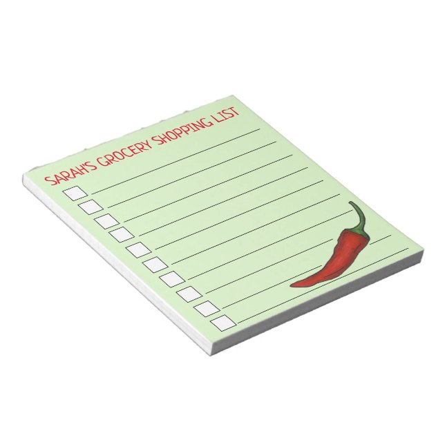 Red Spicy Hot Chili Pepper Vegetable Grocery List Notepad (Angled)