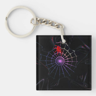 Red Spider In A Glowing Web Keychain