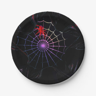 Red Spider In A Glowing Web Paper Plate