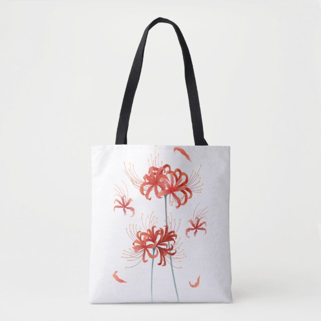 Red Spider Lily' Botanical Artistic Tote Bag (Front)