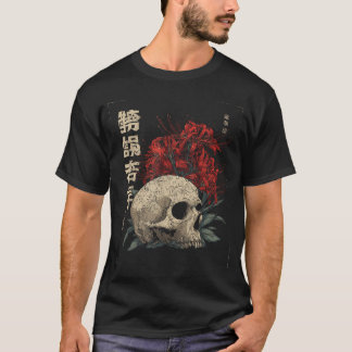 Red Spider Lily Flower Skull Skeleton Japanese T-Shirt