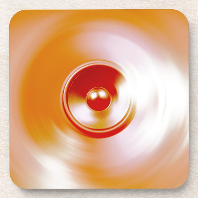 Red spinning music speaker coaster (Front)