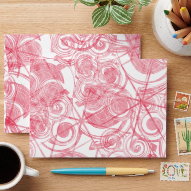 Red Spiral and Star Template Background Envelope (Desk)