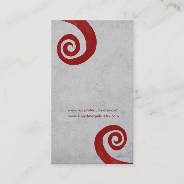 Red spiral distressed handmade business card (Front)