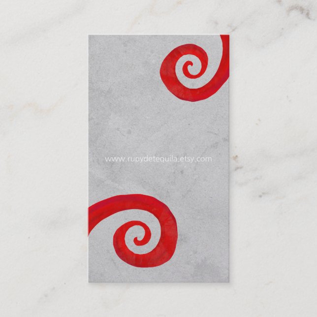 Red spiral distressed handmade business card (Front)