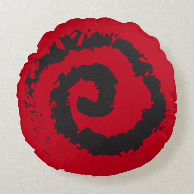 RED SPIRAL Round Throw Pillow (Front)