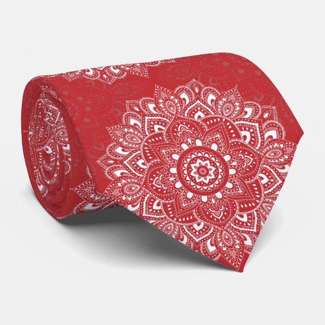 Red spiritual Indian mandala pattern Tie (Rolled)