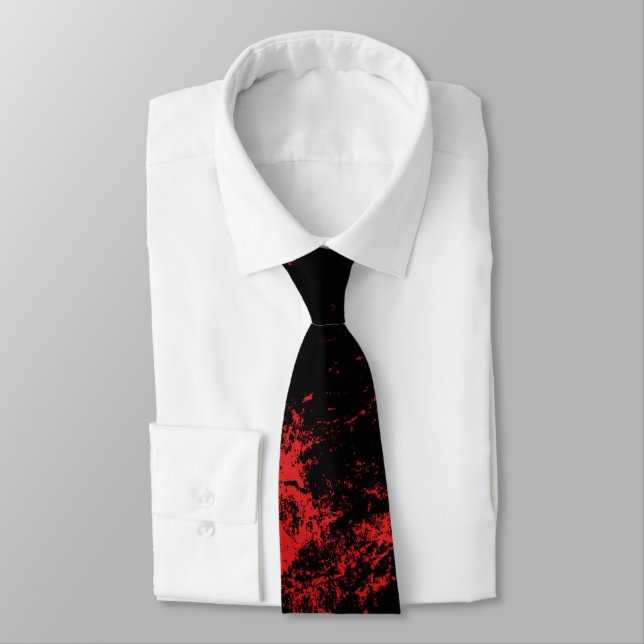Red Splashed Black Tie (Tied)