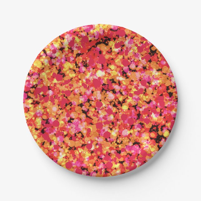 Red Splattered Paint  Paper Plate (Front)
