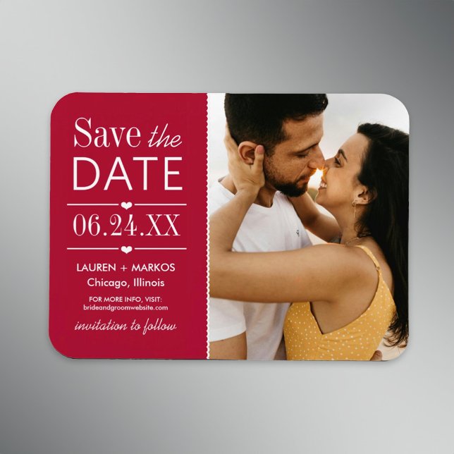 Red Split Panel Photo Save the Date Magnet (Creator Uploaded)