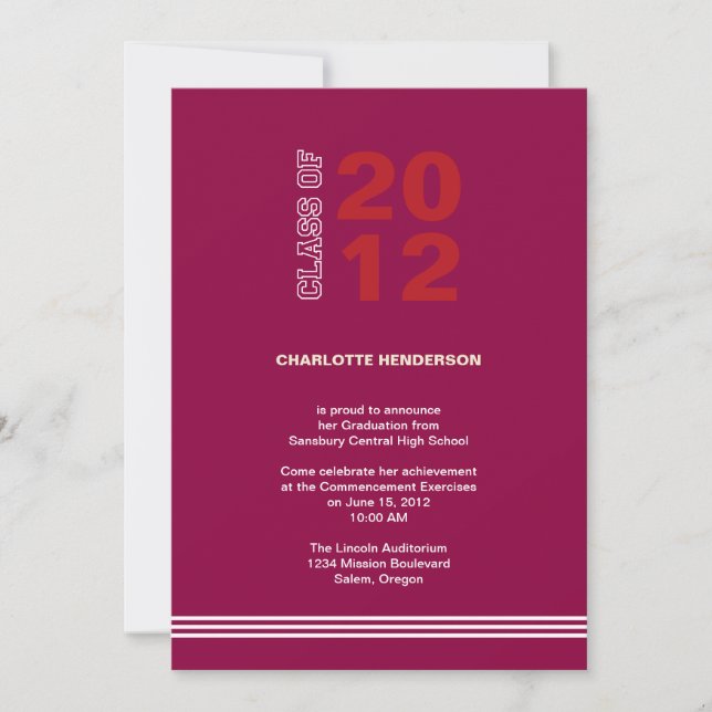 Red sport stripe graduation class invitation (Front)