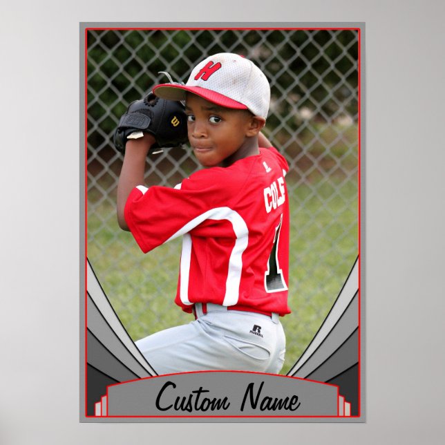 Red Sports & Athletics Custom Name & Photo Poster (Front)