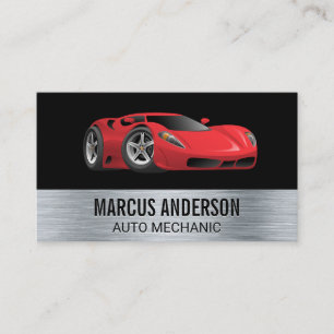 Red Sports Car Auto Services Metal Business Card