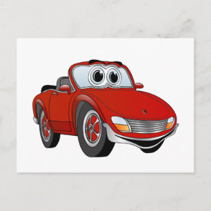 Red Sports Car Convertible Cartoon Postcard
