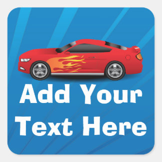 Red Sports Car Flame Kids Boys Personalized/School Square Sticker