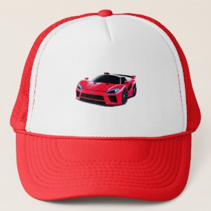Red Sports Car Illustration With Modern Design Trucker Hat