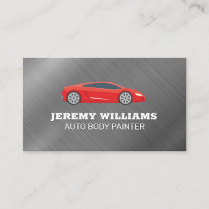 Red Sports Car   Metallic Brushed Background Business Card