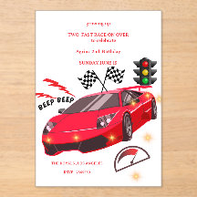 Red Sports Car Racing Theme Party Invite