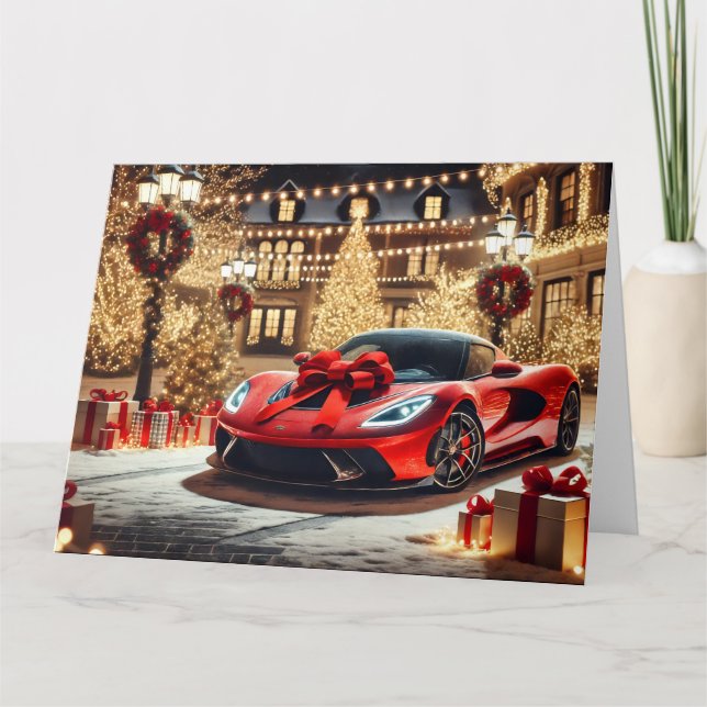 Red Sports Car with Christmas Bow Card (Front)