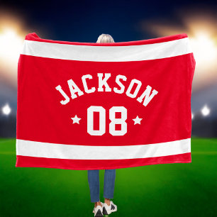 Red Sports Jersey Name and Number Fleece Blanket