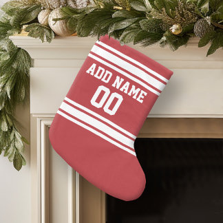 Red Sports Jersey with Your Name and Number Large Christmas Stocking