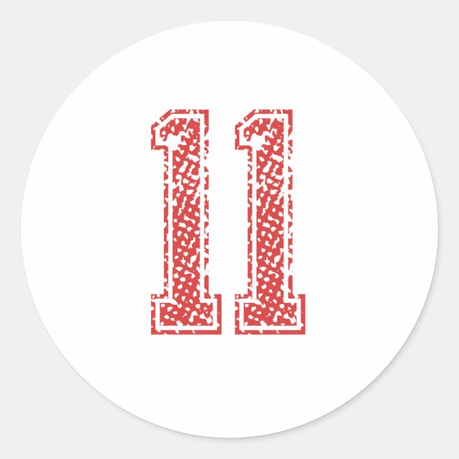 Red Sports Jerzee Number 11 Classic Round Sticker (Front)