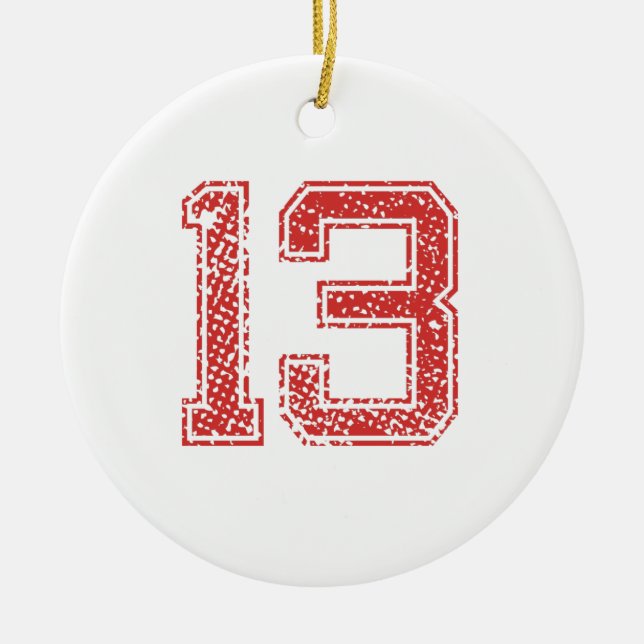 Red Sports Jerzee Number 13 Ceramic Ornament (Front)