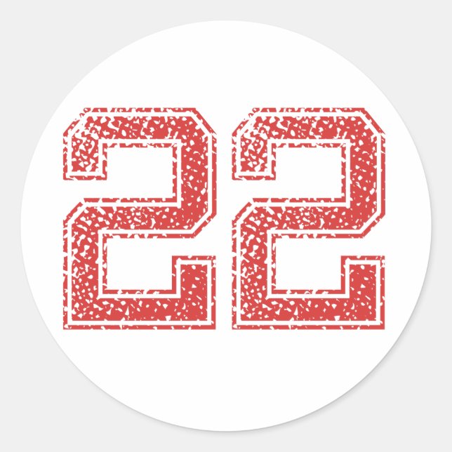 Red Sports Jerzee Number 22 Classic Round Sticker (Front)