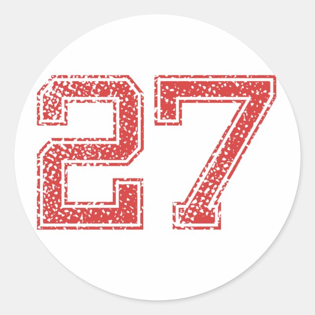 Red Sports Jerzee Number 27 Classic Round Sticker (Front)