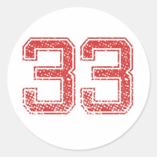 Red Sports Jerzee Number 33 Classic Round Sticker