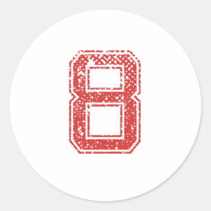 Red Sports Jerzee Number 8 Classic Round Sticker