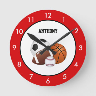 Red Sports Personalized Round Clock