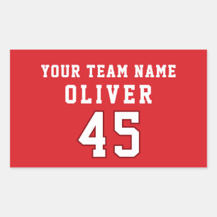 Red Sports Player Team Name Number Sticker
