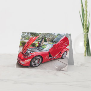 RED SPORTSCAR CONVERTIBLE BIRTHDAY CARDS