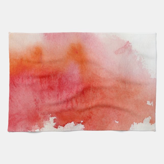 Red spot, watercolor abstract hand painted kitchen towel (Horizontal)