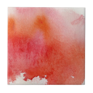 Red spot, watercolor abstract hand painted tile