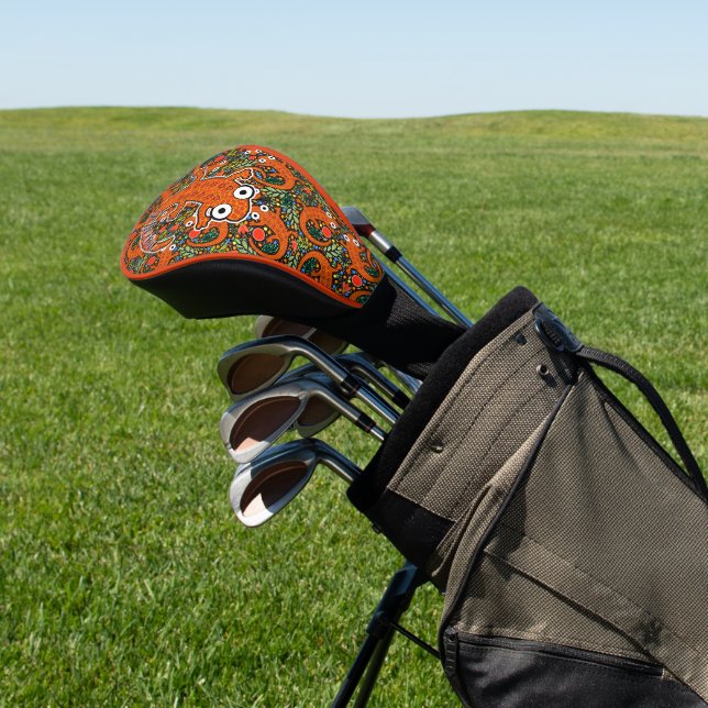 Red Spotted Newt on Black Personalized Tail Golf Head Cover (In Situ)