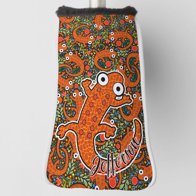 Red Spotted Newt on Black Personalized Tail Golf Head Cover (Rotate 90)