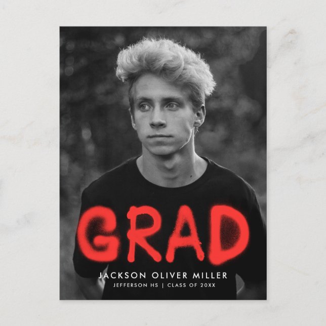 Red Spray Paint Photo Graduation Party Invitation Postcard (Front)