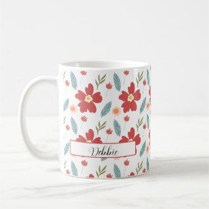 Red Spring Floral Personalized Coffee Mug