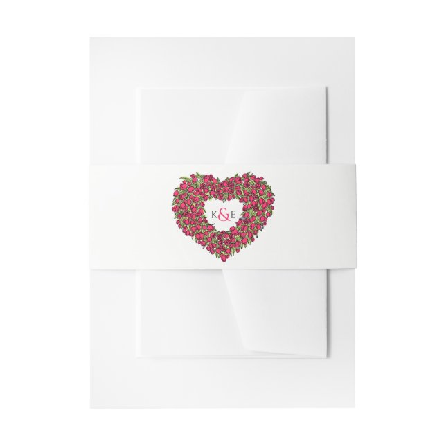 Red spring tulips drawing heart wedding  invitation belly band (Front Example)