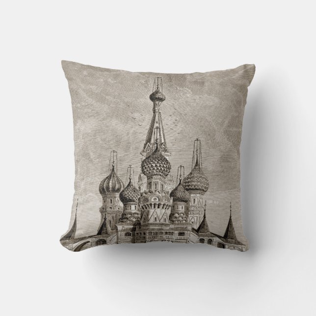 Red Square Cathedral Moscow Onion Dome Engraving Throw Pillow (Front)