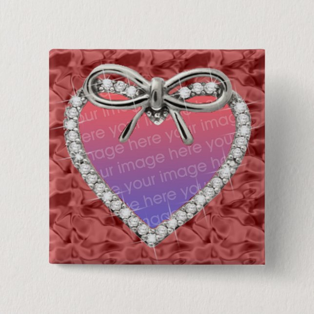 Red Square Diamond Heart Frame Button (Front)