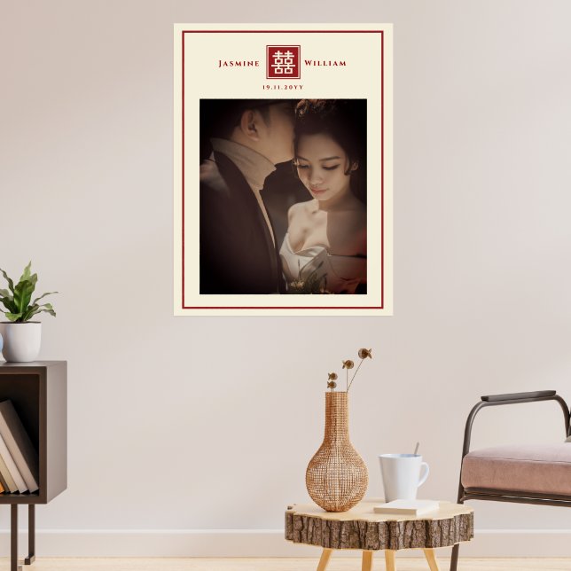 Red Square Double Happiness Chinese Wedding Photo Poster (Living Room 3)