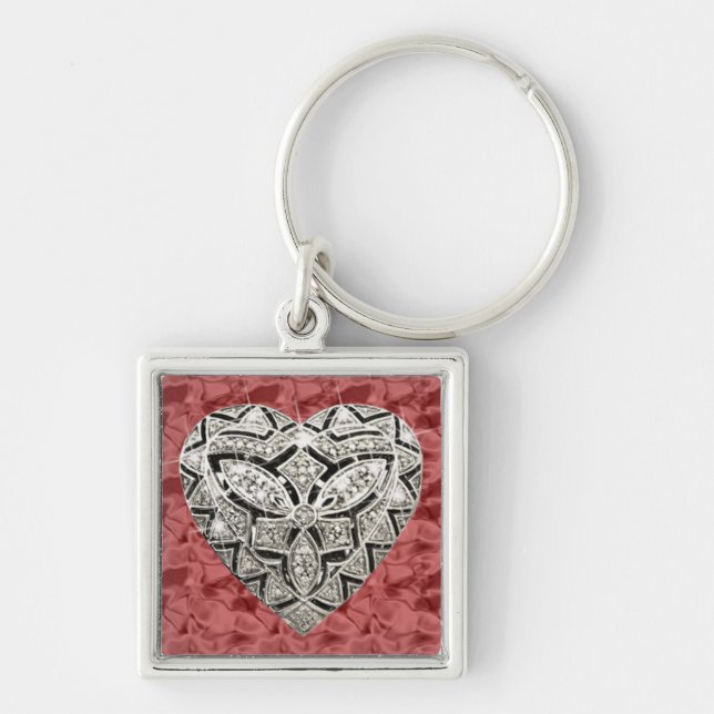 Red Square Elegant Designer Heart Keychain (Front)