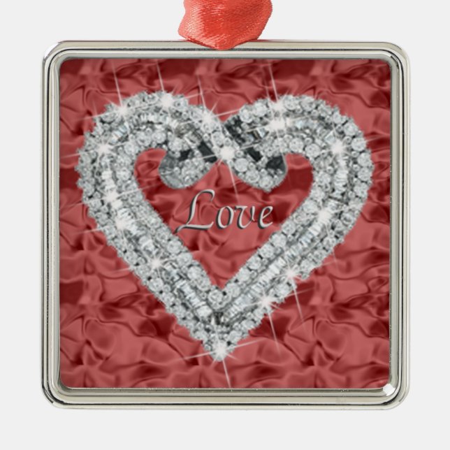 Red Square Love Diamond Heart Ornament (Front)